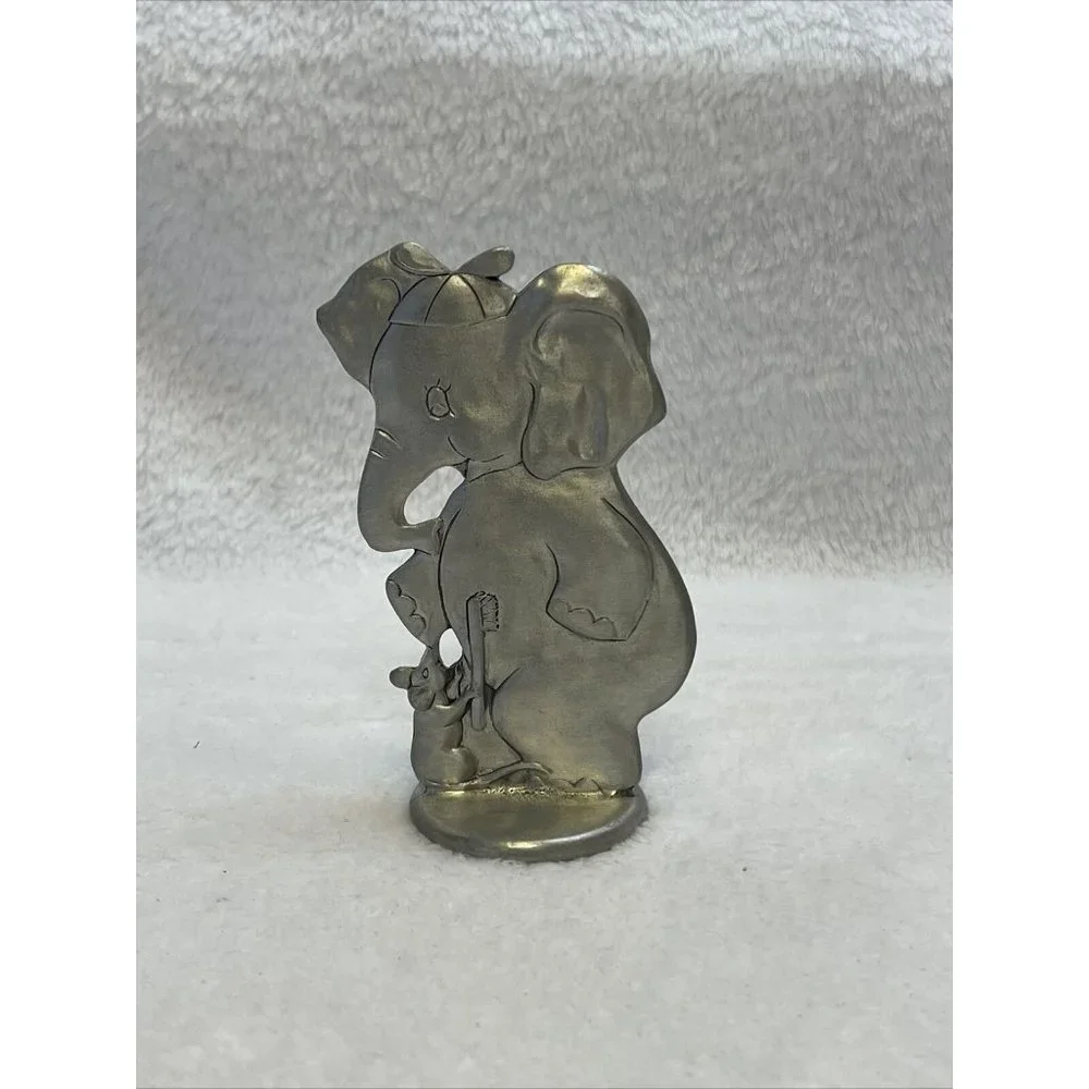 Vintage Elephant & Mouse Toothbrush Holder by SEAGULL PEWTER Canada 4”‎